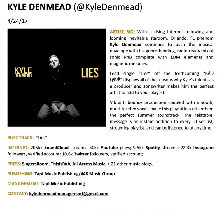 Kyle Denmead’s newest single ” Lies”